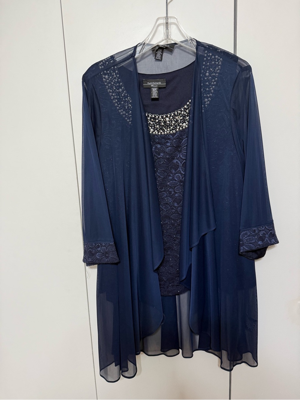 Navy Beaded Three-Piece Dress Set
